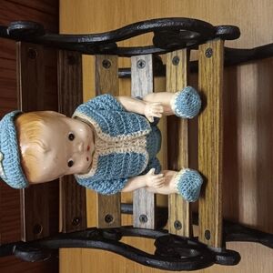 Vintage cast iron & wooden doll rocking chair
